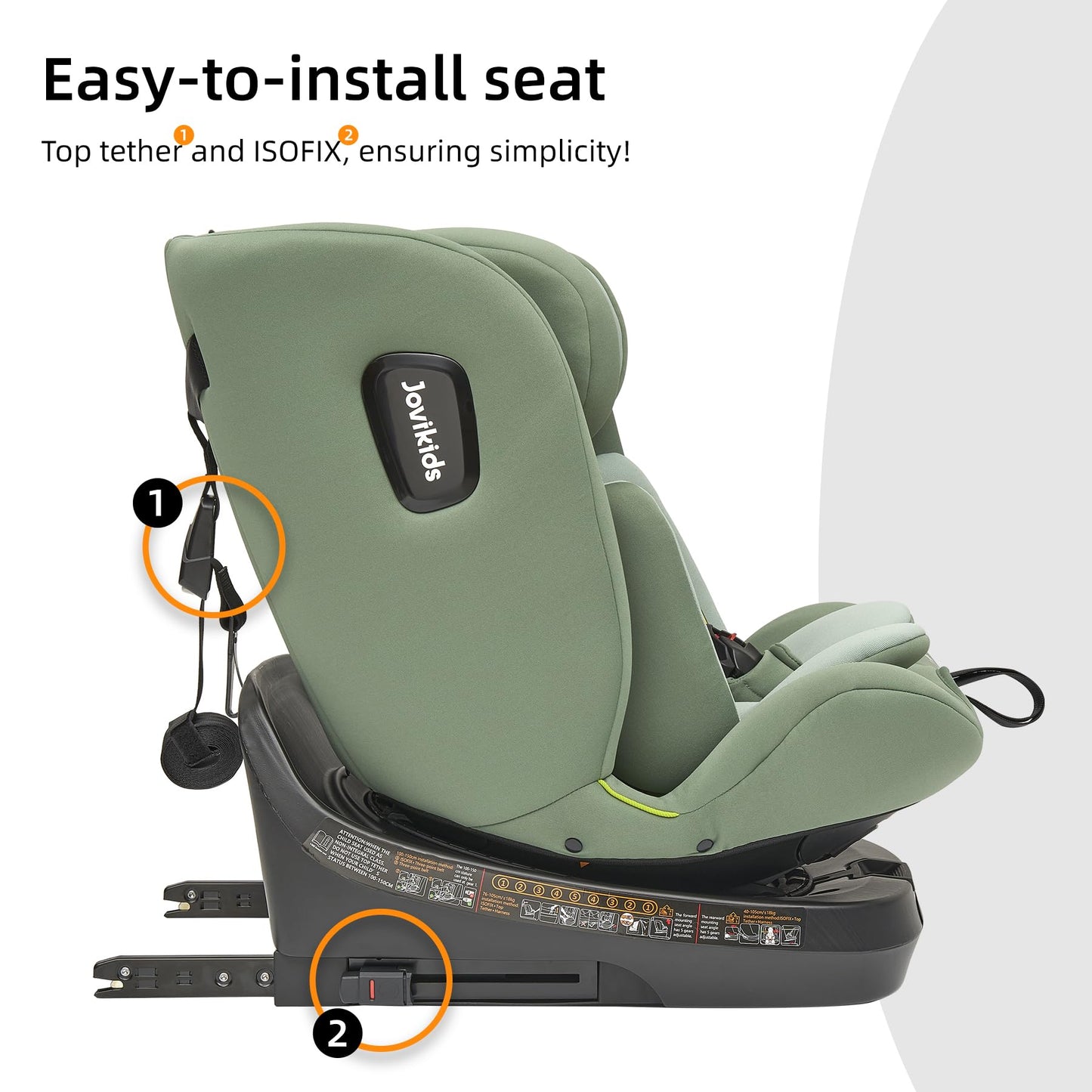 Jovikids ISOFIX Car Seat 360° for 40-150cm Baby Children, Rotating Car Seat for Newborn 0-12 Years, ECE R129/E4, Fixations ISOFIX, Top Tether - Green