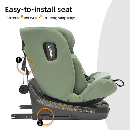 Jovikids ISOFIX Car Seat 360° for 40-150cm Baby Children, Rotating Car Seat for Newborn 0-12 Years, ECE R129/E4, Fixations ISOFIX, Top Tether - Green
