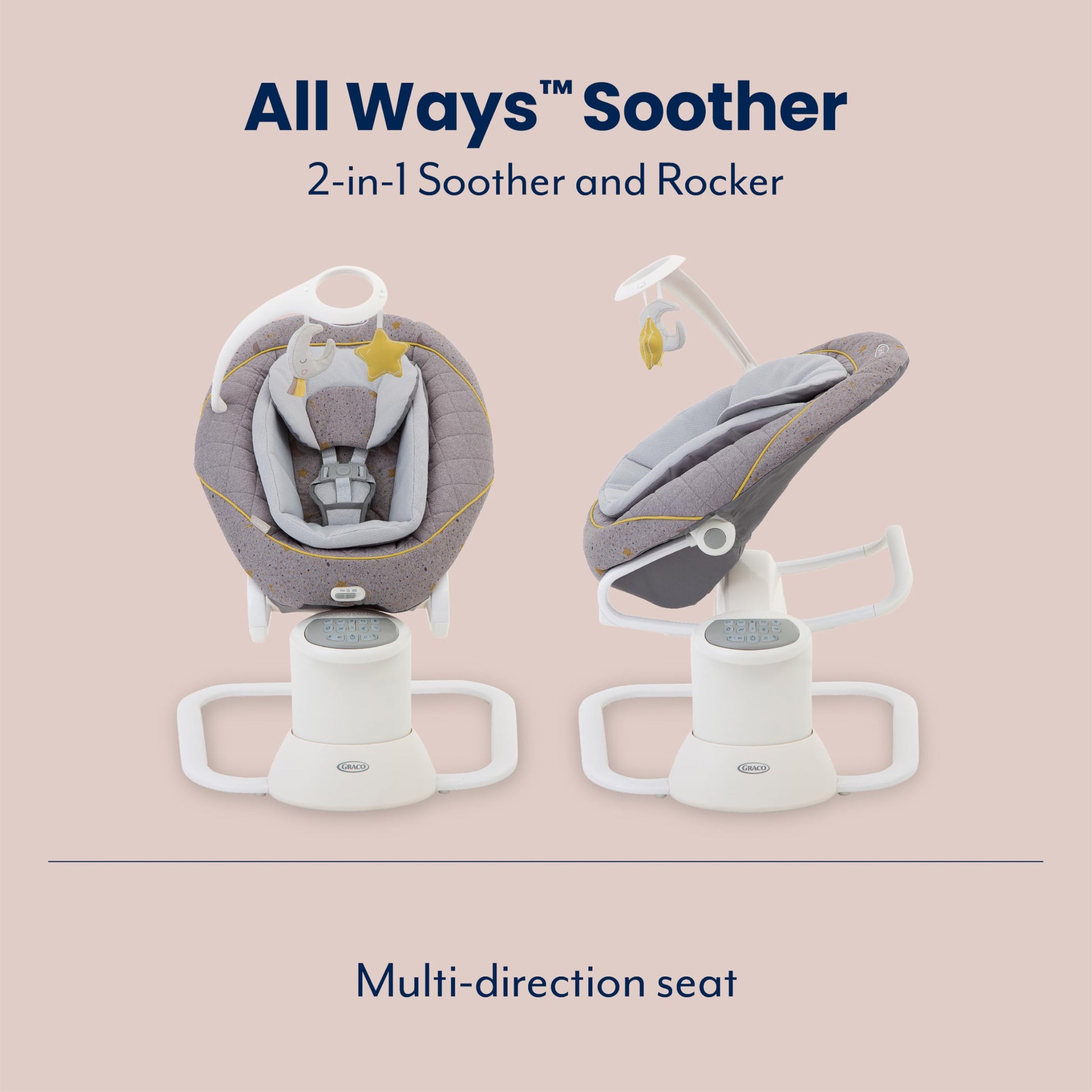 Graco All Ways Soother 2-in-1 baby swing and rocker with vibration, adjustable swing speed, and Stargazer fabric for infants up to 6 months