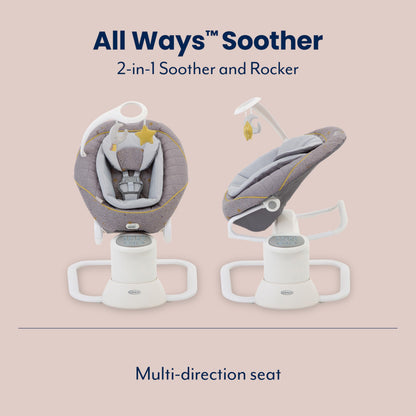 Graco All Ways Soother 2-in-1 baby swing and rocker with vibration, adjustable swing speed, and Stargazer fabric for infants up to 6 months