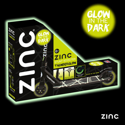 Zinc Thunderglow 2-Wheel Boys Stunt Scooter Age 8+ - Glow-in-the-Dark Pro Seagull Handlebar Design with ABEC-9 Bearings & 100mm PU Wheels - Smooth-Riding Tricks for Kids & Teens
