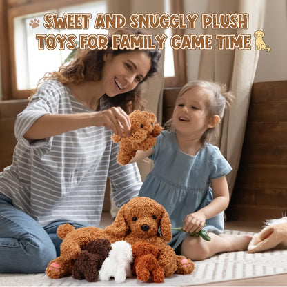 Honoson Nurturing Dog Mommy Plush Set With 4 Baby Puppies - Soft Cute Themed Stuffed Toys for Kids, Girls, Boys - Easter Birthday Gifts (Curly Dog)