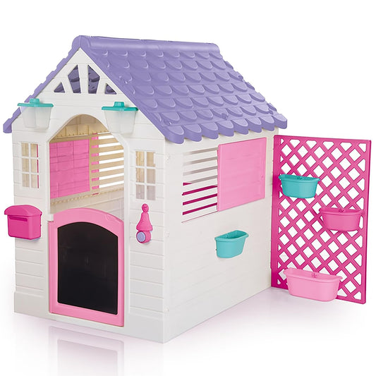 Dolu plastic playhouse for kids with electronic doorbell, suitable for outdoor and indoor garden play, ages 2 and up.