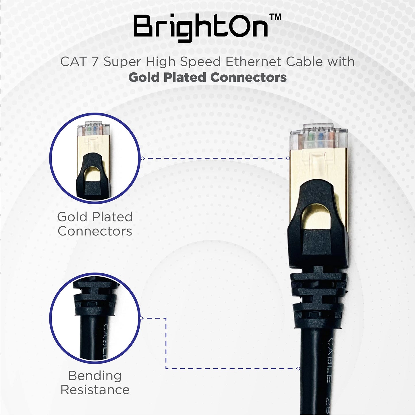 BrightOn PS5 compatible HDMI 2.1 8K/4K gold-plated CAT 7 high-speed cable, 2m USB A to USB C fast charge cable on white background.
