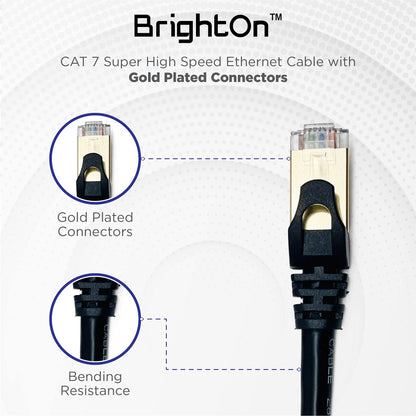 BrightOn PS5 compatible HDMI 2.1 8K/4K gold-plated CAT 7 high-speed cable, 2m USB A to USB C fast charge cable on white background.