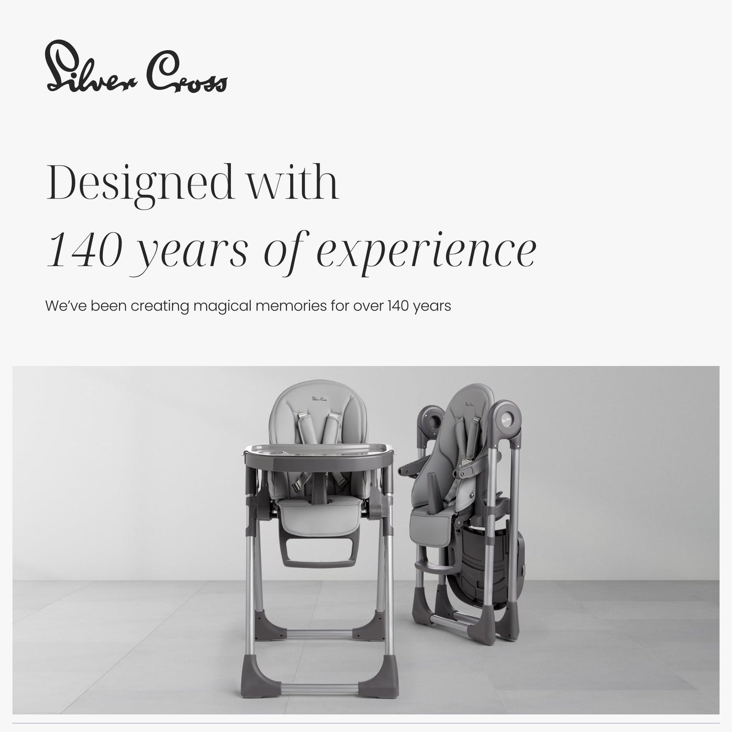 Silver Cross - Buffet Highchair - Baby Chair - Portable High Chair - Newborns to 3 years - Cool Grey