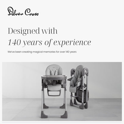 Silver Cross - Buffet Highchair with Mealtime Set - Baby Chair - Portable Highchair - Newborns to 3 Years - Grey