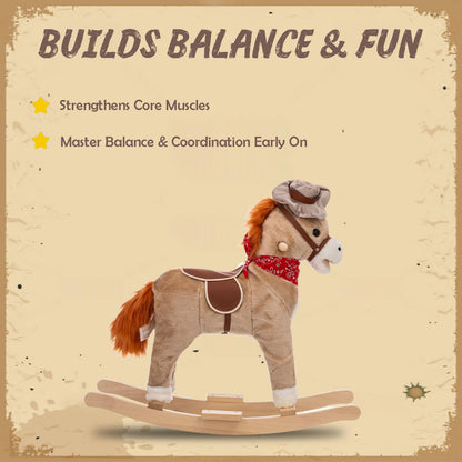 NINODOVAE Kids Rocking horse,Plush Stuffed Animal Rocker, for kids 1-3 years (light brown)