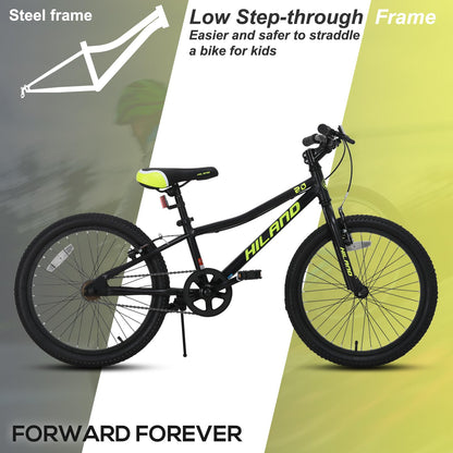 HILAND 20 Inch Kids Mountain Bike, Single Speed Kids Bike with High Carbon Steel Frame, V-Brakes, Children's Bicycle for Boys Girls, Black