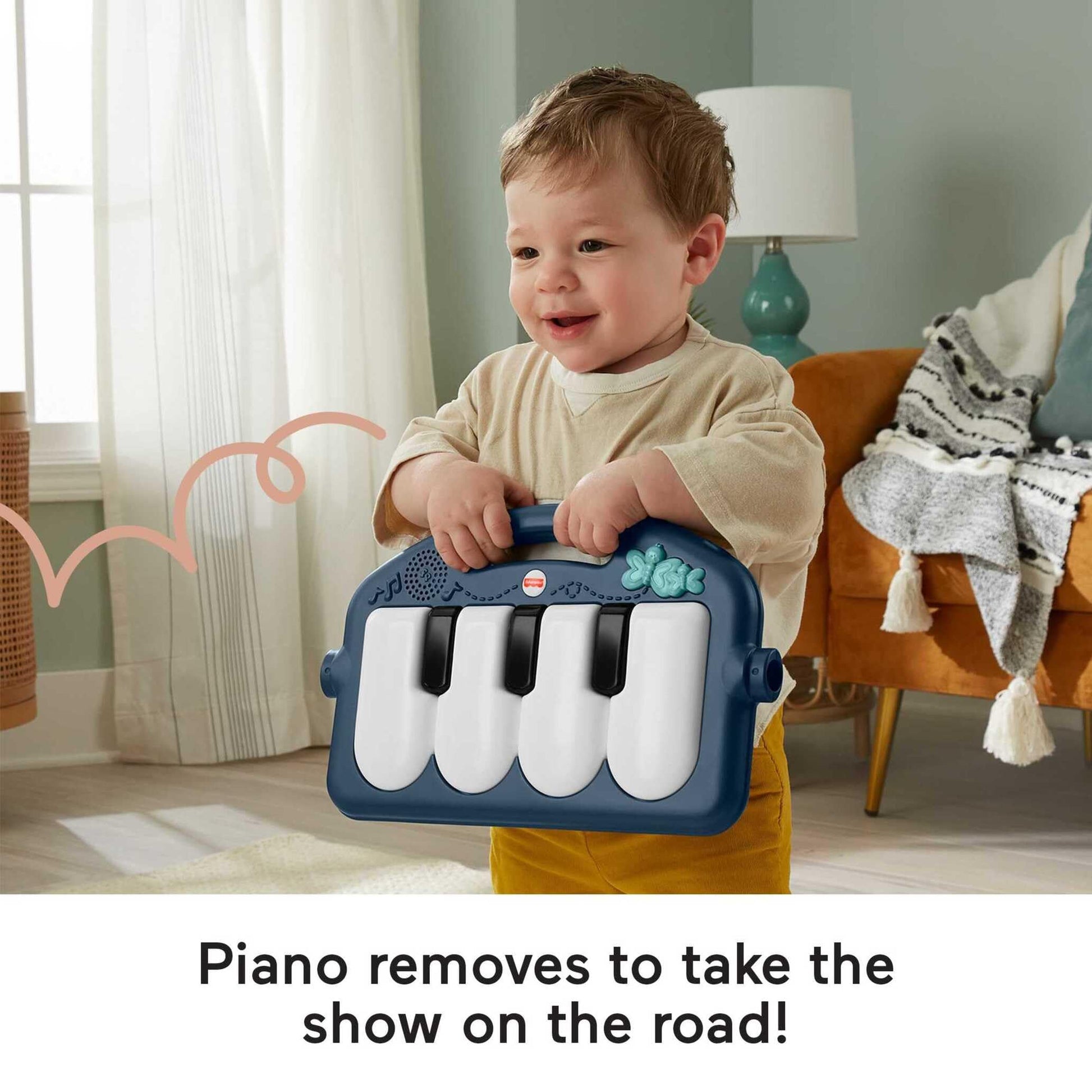 Fisher-Price Baby Playmat with kick & play piano, navy fawn color, featuring musical and sensory toys for infants and toddlers