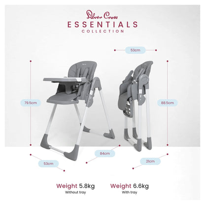 Silver Cross Essentials - Canapé Highchair - Baby Chair - Folding High Chair - Newborns to 3 Years - Winter Grey