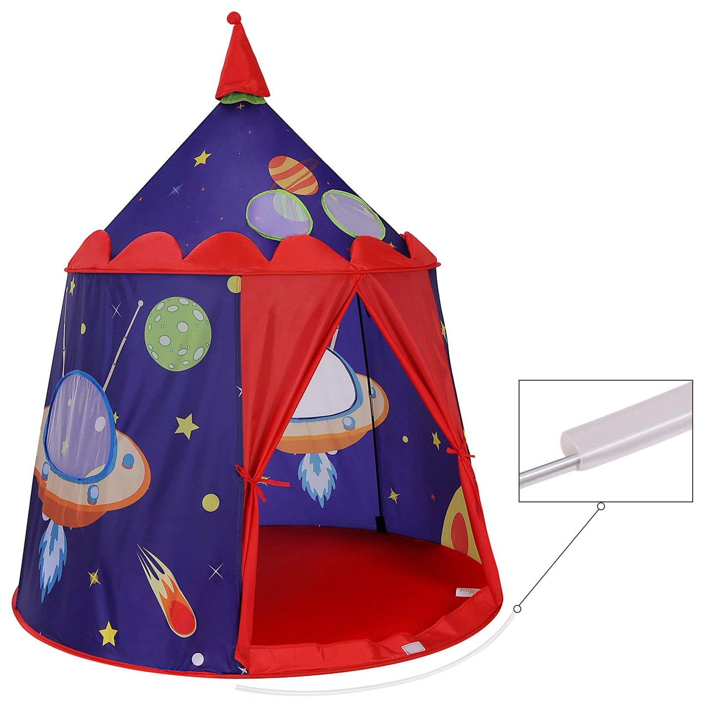 SONGMICS Prince Castle play tent for boys, toddler indoor and outdoor pop-up teepee in blue with carry bag and EN71 certification.