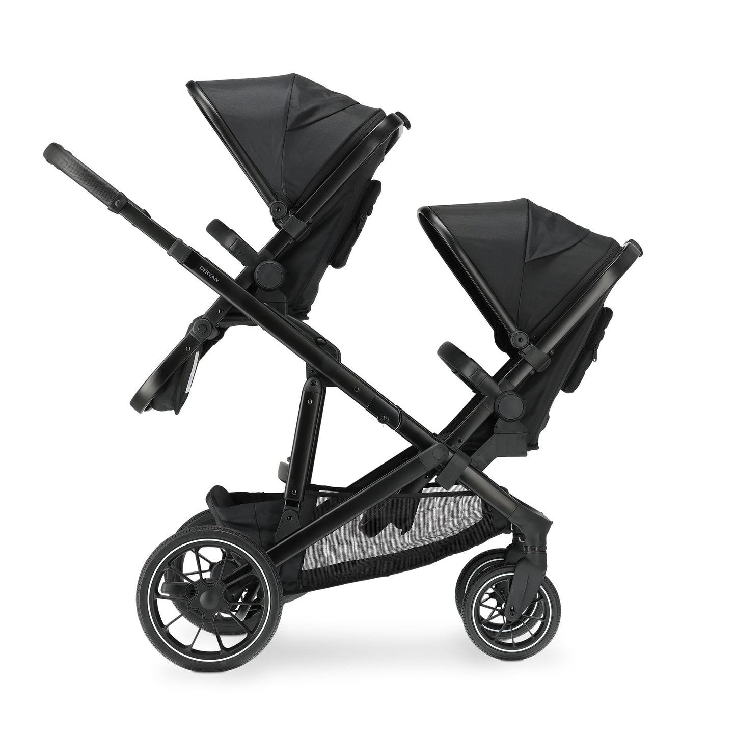 Deryan EVY V2 Pram for 2 Children, Newborn Preschool Toddlers and Toddlers of Preschool Age, Baby Pram Buggy up to 50 kg, Baby Pram, Travel Suitcase, 2-in-1 Complete Set, Black