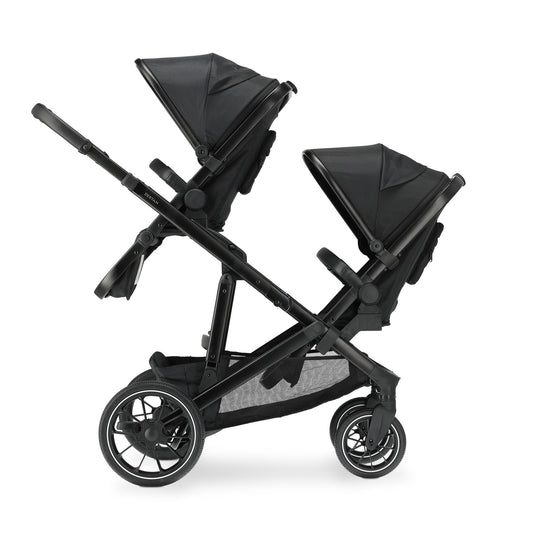 Deryan EVY V2 Pram for 2 Children, Newborn Preschool Toddlers and Toddlers of Preschool Age, Baby Pram Buggy up to 50 kg, Baby Pram, Travel Suitcase, 2-in-1 Complete Set, Black