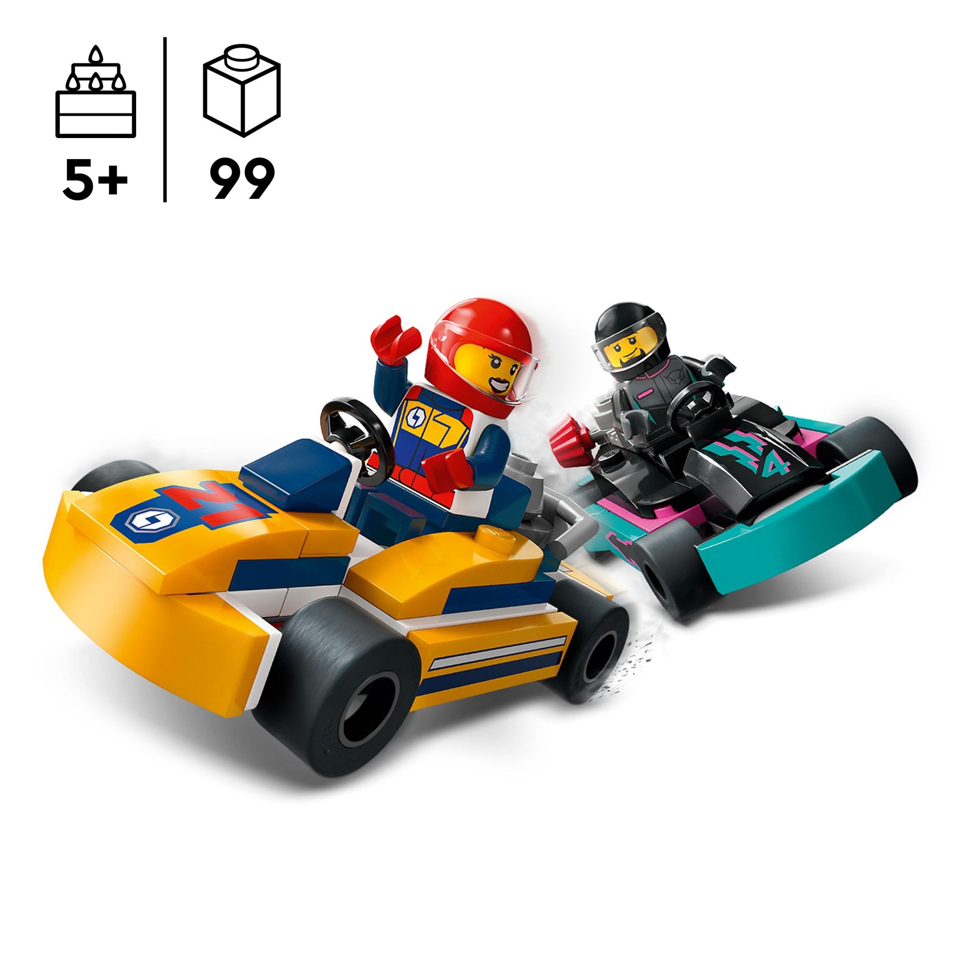 LEGO City Go-Karts playset featuring racing vehicles and two driver minifigures for imaginative play.