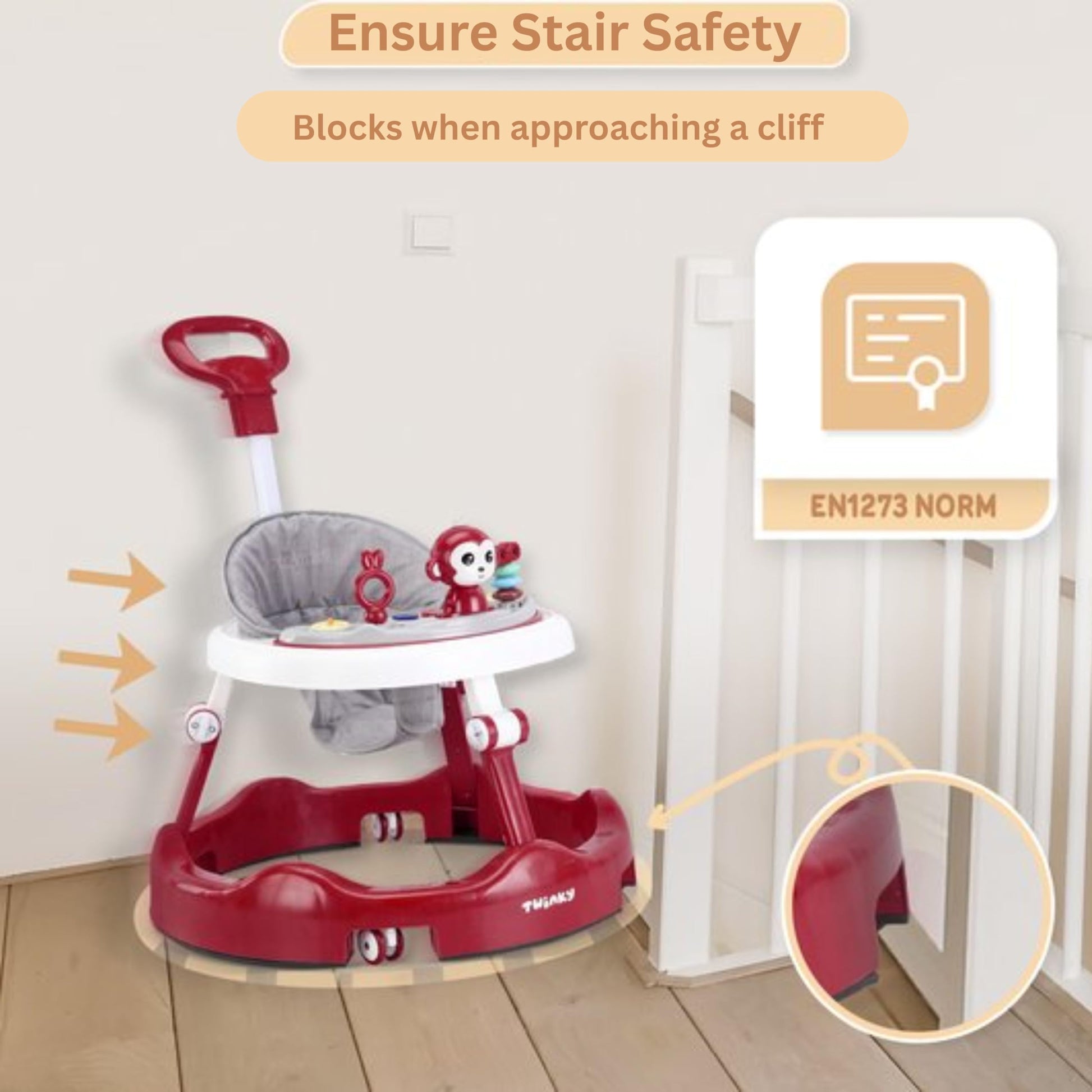 Twinky® Baby Walker with retractable handle, play set, music, floor mat, adjustable height, sturdy walking aid for 6 months+ boys and girls