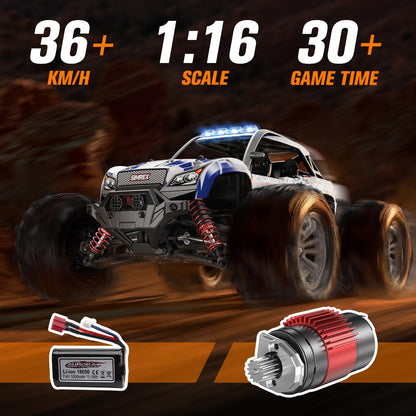SIMREX 1:16 Scale Hobby RC Car, 36 KPH High-Speed 4WD RC Truck, 2.4 GHz Remote Control Car, 4WD All-Terrain Electric Vehicle, Off-Road Vehicle for Kids And Adults