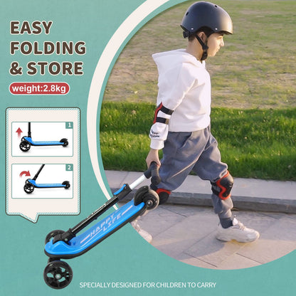 besrey kids scooter with large wheels, flashing LED lights, adjustable height, and three-wheel design for children ages 3-10.