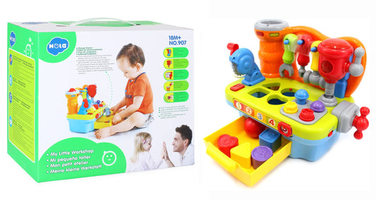HOLA Toys for 2 Year Old Boy, Baby Tool Bench Toy for 1 Year Old Boys Musical Toddler Workbench Toy 12 18 Months with Shape Sorter, Sounds & Lights, Educational Toys Gifts for Baby Boys Girls Age 2 3