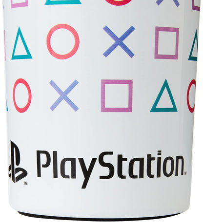 Pyramid International Metal Travel Mug set featuring PlayStation-themed shapes, durable stainless steel design, and secure lids.