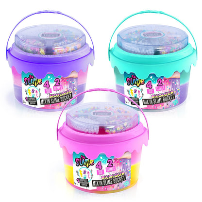 Colorful Canal Toys So Slime Mix'in slime bucket with three bright colors and cute decorations, ready to play for kids aged 6+