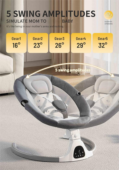 HoldOneLight adjustable height baby swing with remote, 5 speeds, 3 seat positions, 5-point harness, and built-in lullabies.