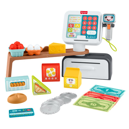 Fisher-Price Toddler Learning Toy Laugh & Learn Count & Shop Cash Register Play Store with 20 Pieces for Ages 2+ Years, Multilanguage Version, JGW97