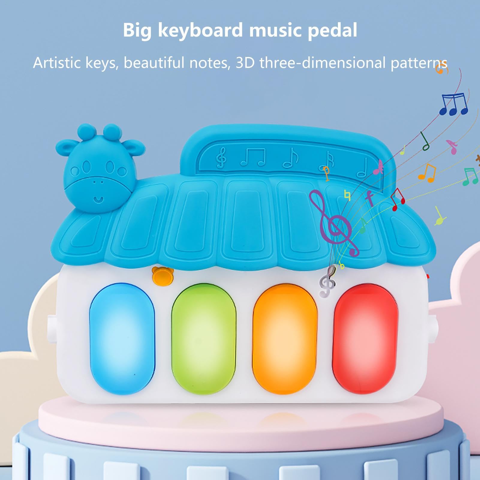 Colorful baby gym play mat by Ylnailky with piano, toys, and music, designed for infants aged 0-36 months, featuring cartoon piano design.