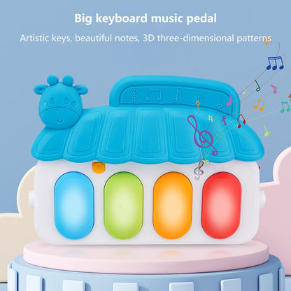 Colorful baby gym play mat by Ylnailky with piano, toys, and music, designed for infants aged 0-36 months, featuring cartoon piano design.