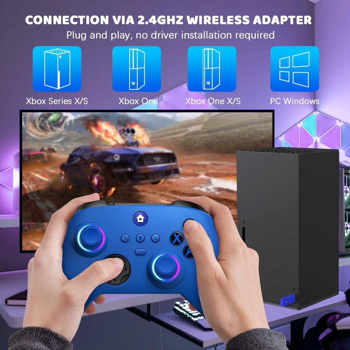 Lampelc Xbox wireless controller for Xbox Series X, Xbox One, and Windows 10, featuring ergonomic design and responsive buttons.