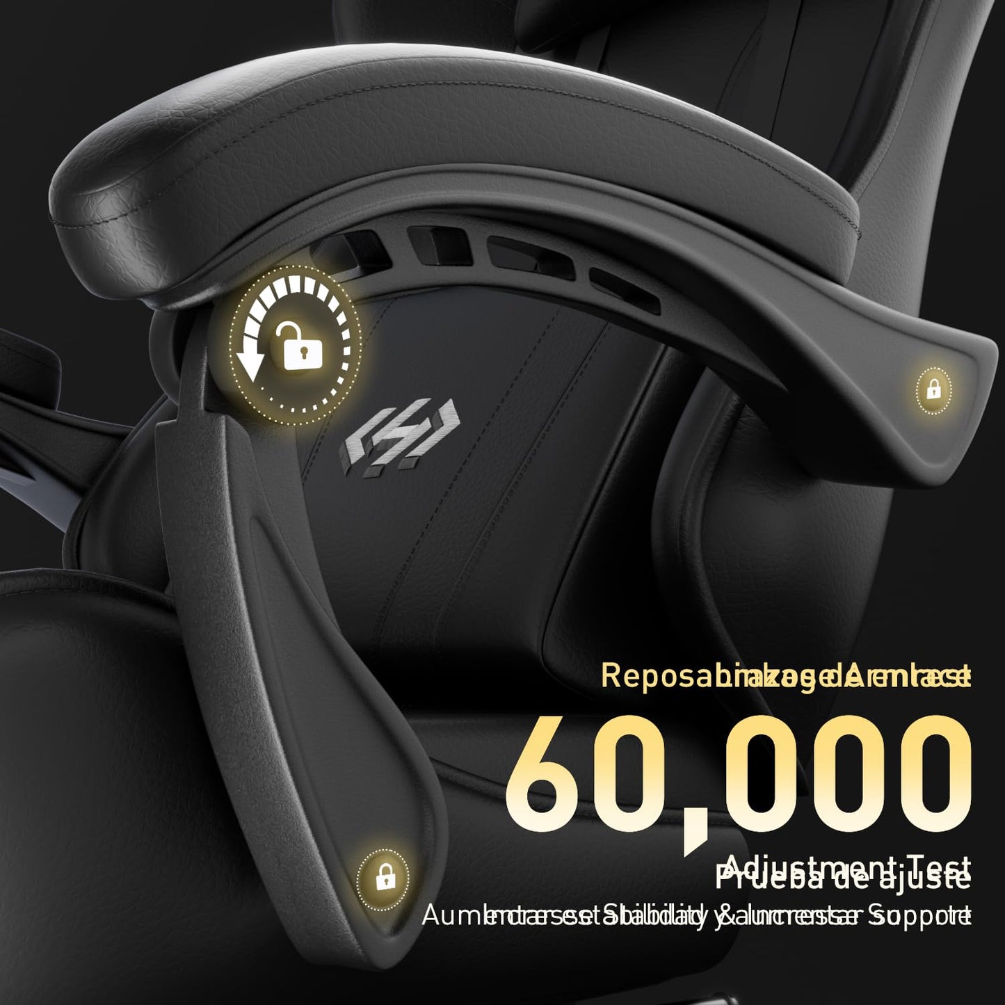 Black ergonomic gaming chair by Precision Synergie with footrest, lumbar support, headrest, height adjustment, and 360° swivel.