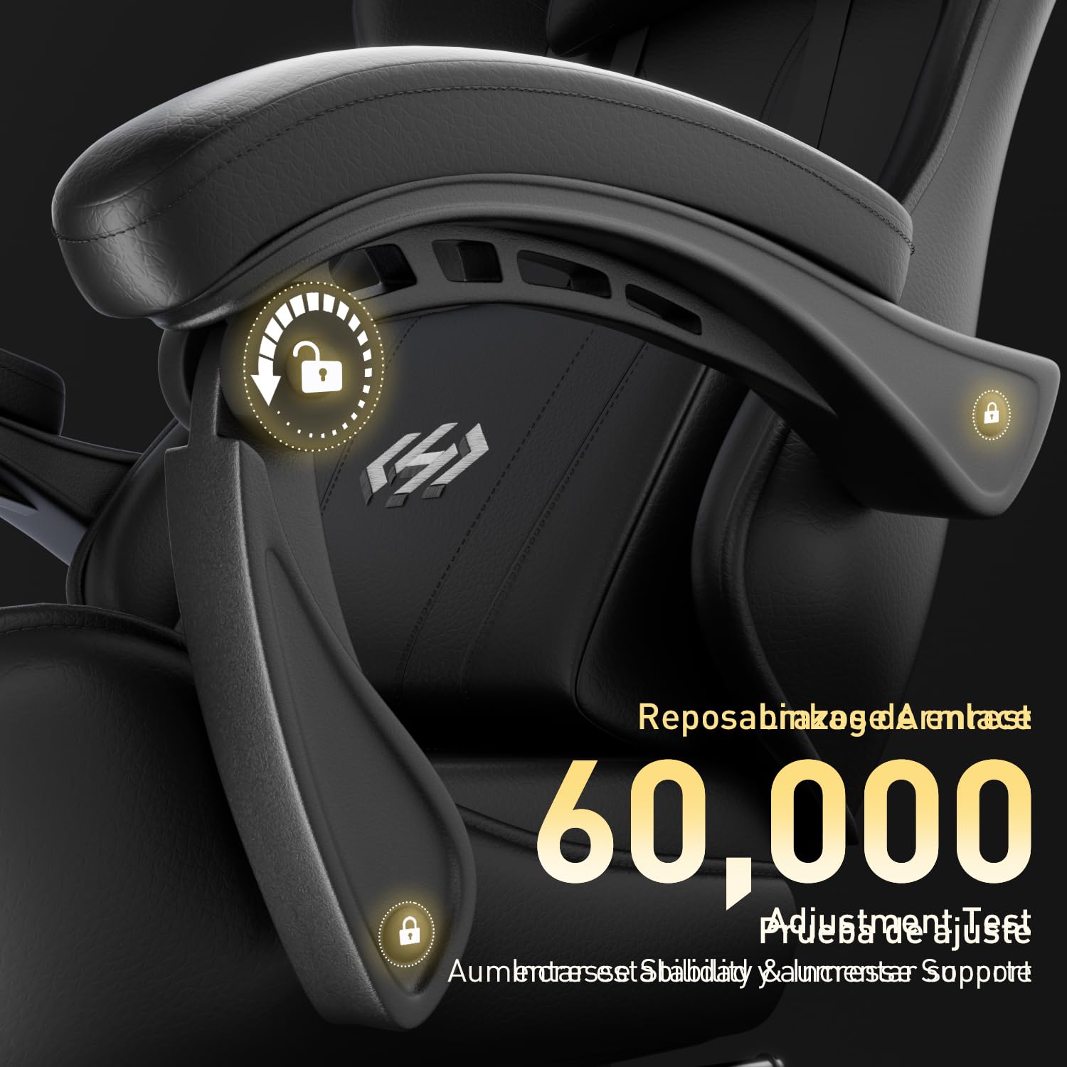 Black ergonomic gaming chair by Precision Synergie with footrest, lumbar support, headrest, height adjustment, and 360° swivel.