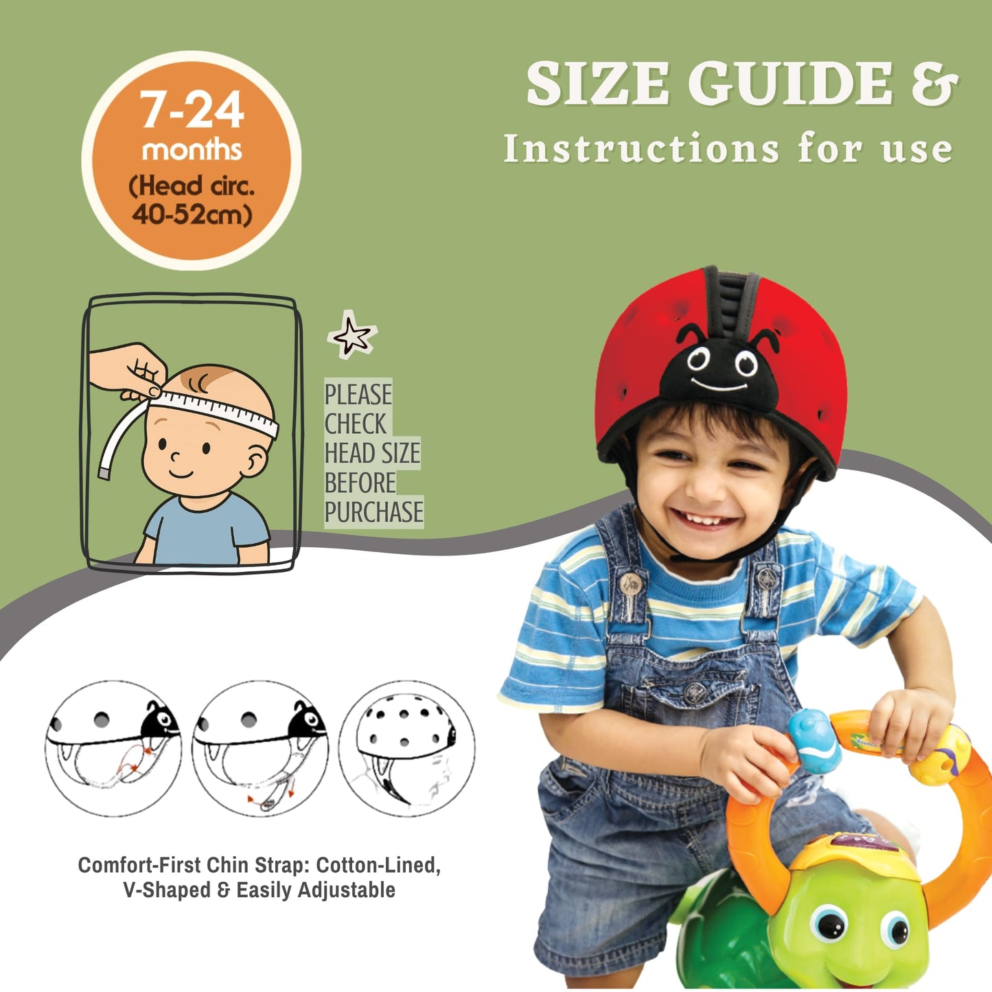 SafeheadBABY Award-Winning Infant Safety Helmet Baby Helmet for Crawling Walking Ultra-Lightweight Baby Head Protector Expandable and Breathable Toddler Head Protection Helmets - Ladybird Orange