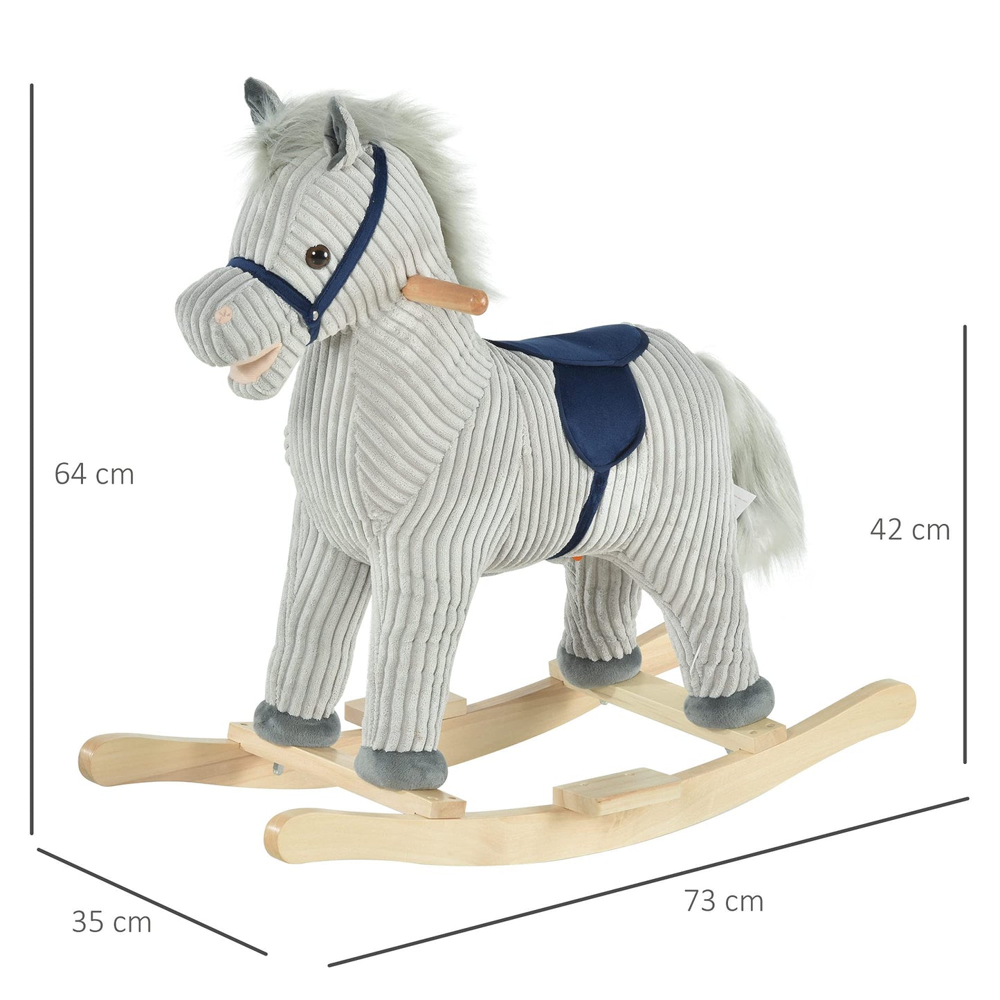 HOMCOM Kids Plush Rocking Horse w/Sound Children Rocker Ride On Toy Gift 3-6 Years Grey