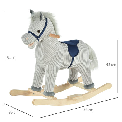 HOMCOM Kids Plush Rocking Horse w/Sound Children Rocker Ride On Toy Gift 3-6 Years Grey