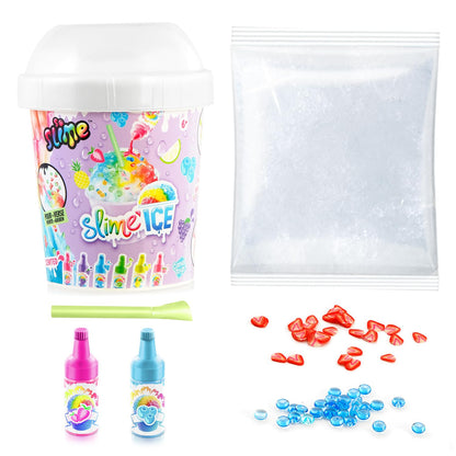 Canal Toys So Slim DIY Slime Ice Mega Cup with fragrance dyes, spoon, and decorations for fun slime-making activities.