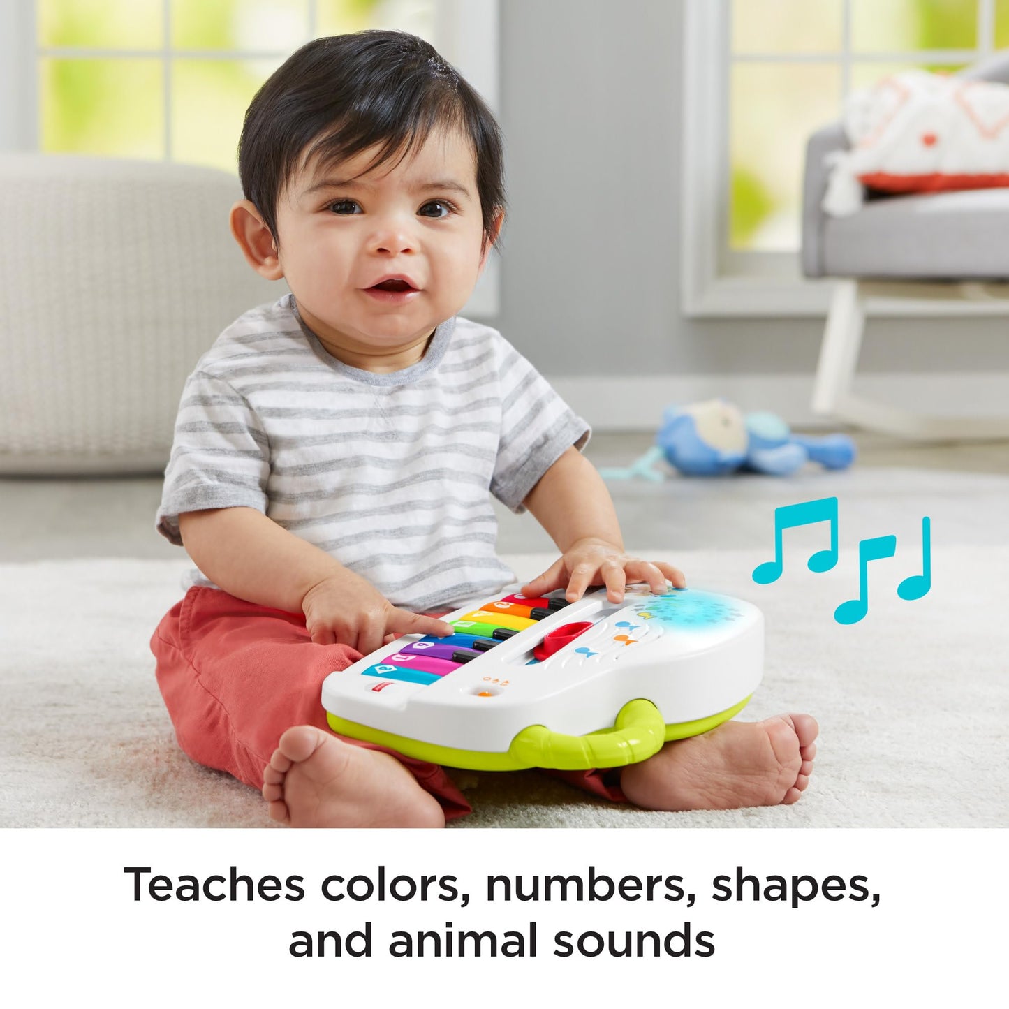 Fisher-Price Silly Sounds Light-Up Piano - UK English Edition, take-along toy piano with lights, real music notes and learning songs for baby and toddlers, GFK04