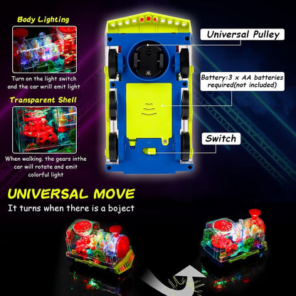 SWTOIPIG Gear Train Toy Light Up Music Electric Train Toy Transparent Rotating Mechanical Gear for Kids Educational Cartoon with Flashing Light Sound Music Locomotive