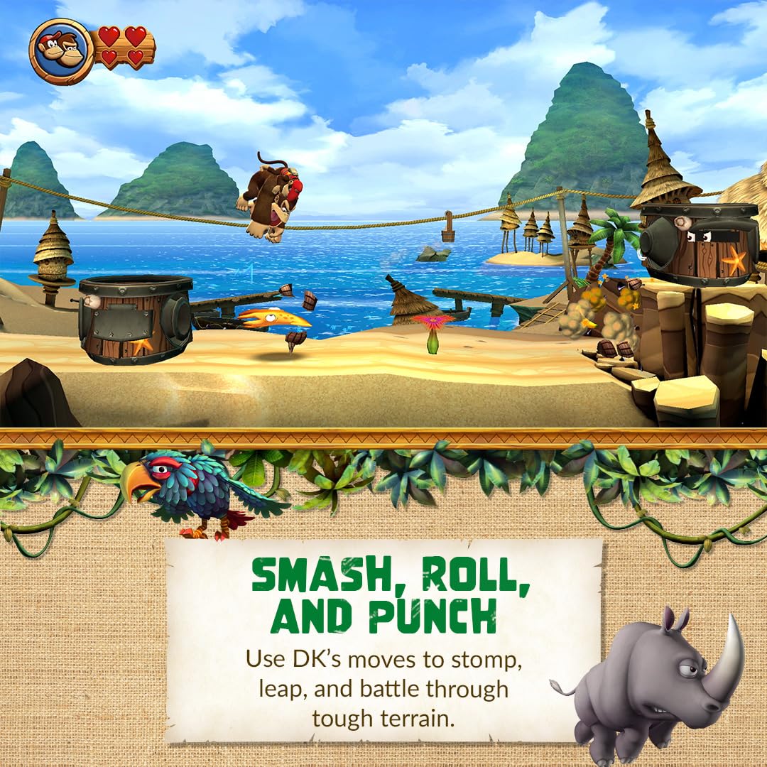 Nintendo Switch game cartridge for Donkey Kong Country Returns HD, featuring colorful jungle and jungle island scene.