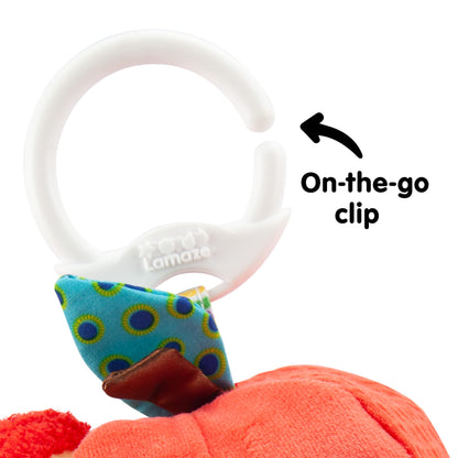 LAMAZE Archer The Apple sensory baby toy with colorful clips, sounds, and textures for newborns and infants up to 24 months.