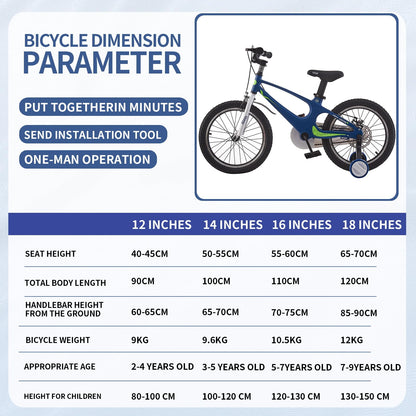 BSTSEL children's blue 14-inch kids bicycle with stabilizers and double brakes, suitable for ages 2-9 years.