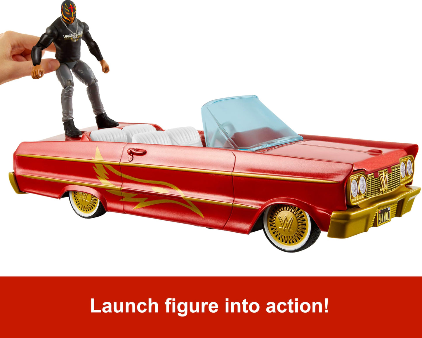 Mattel WWE Action Figure & Toy Vehicle Set, Rey Mysterio Main Event Figure & Lucha Low Rider Car with Launching Action & Hydraulics, HYT25