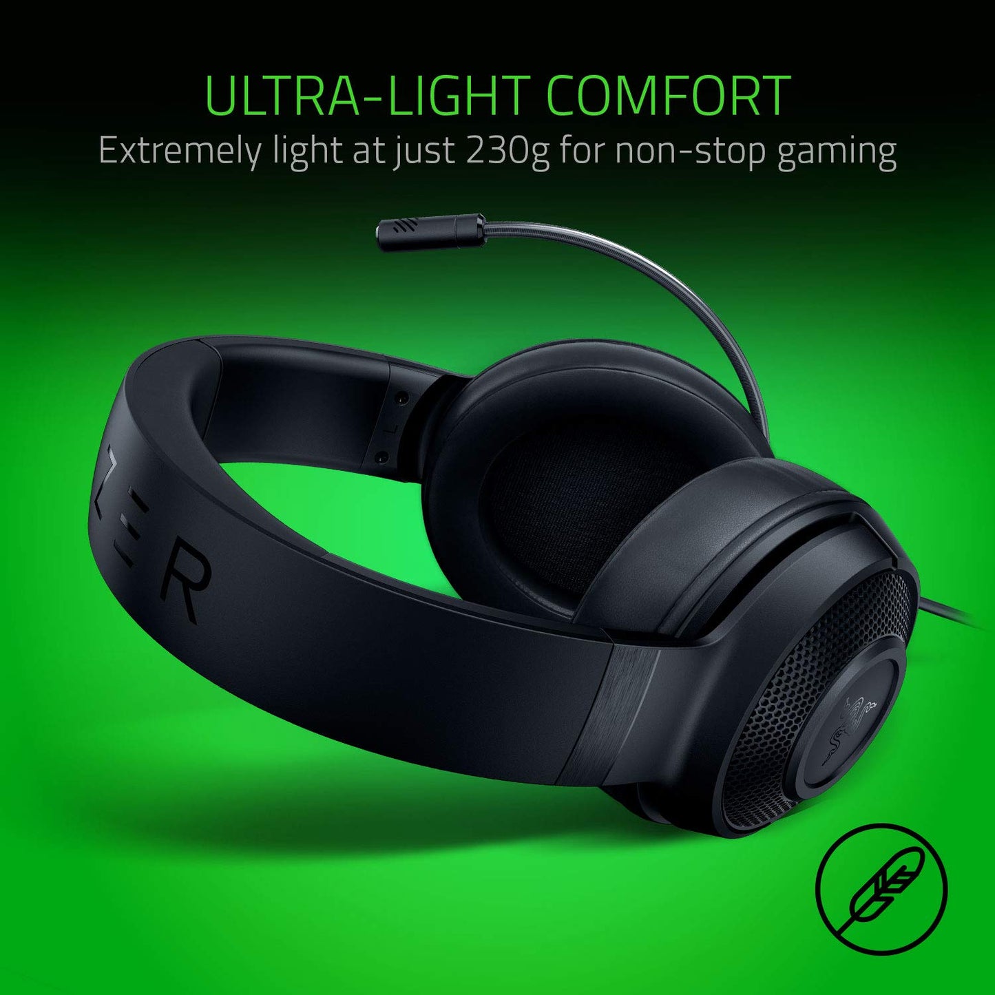 Razer Kraken X Lite - Wired Ultralight PC Gaming Headset - Surround Sound bendable cardioid microphone (230g light, 3.5 jack for PS4, PS5, Switch, Xbox One, Xbox Series X|S) Black
