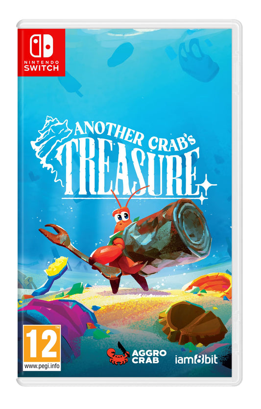 Illustration of the Switch game "Another Crab's Treasure" by iam8bit, showing colorful artwork on the game case.