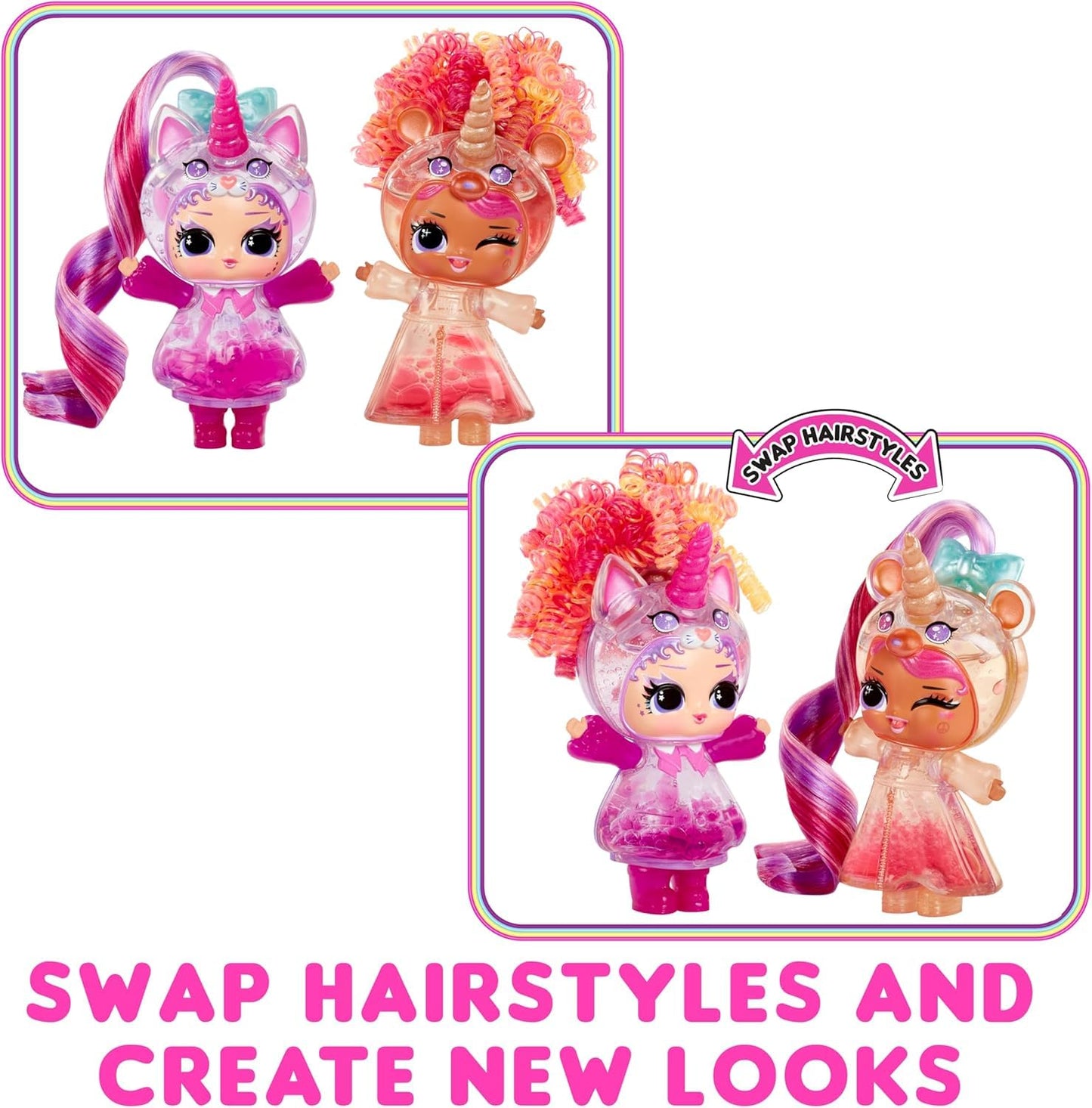L.O.L. Surprise! Unicorns Tots doll with lava lamp feature, colorful potions, and blind packaging for kids ages 4+.