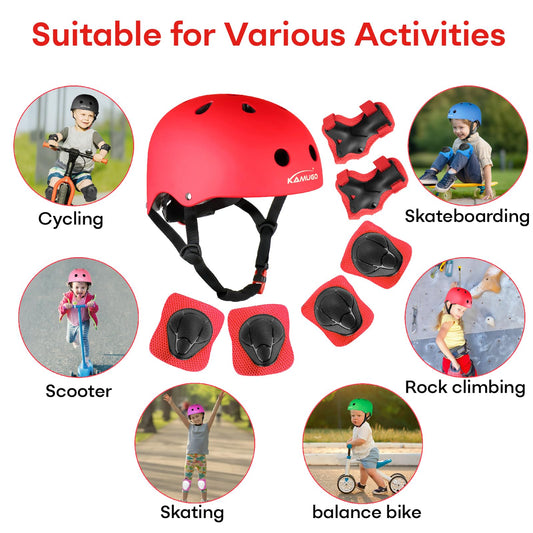 KAMUGO Kids Bike Helmet, Toddler Helmet for Ages 2-8 Boys Girls with Sports Protective Gear Set Knee Elbow Wrist Pads for Skateboard Cycling Scooter Inline Skates