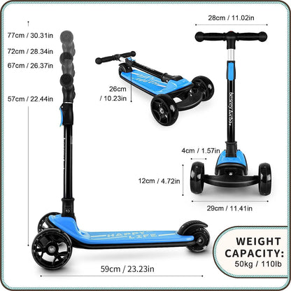 besrey kids scooter with big wheels, LED lights, foldable design, adjustable height, and three wheels for children ages 3-10.