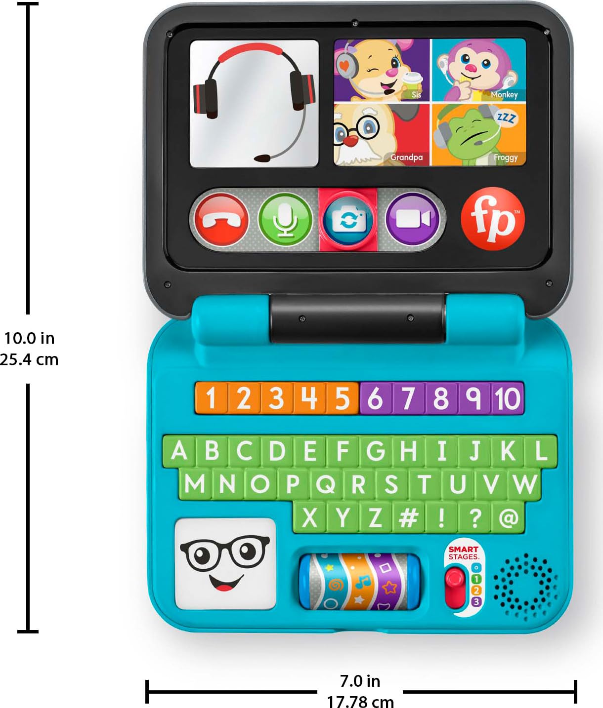 Fisher-Price Laugh & Learn Let’s Connect Laptop toy with colorful buttons and screen for infants and toddlers.