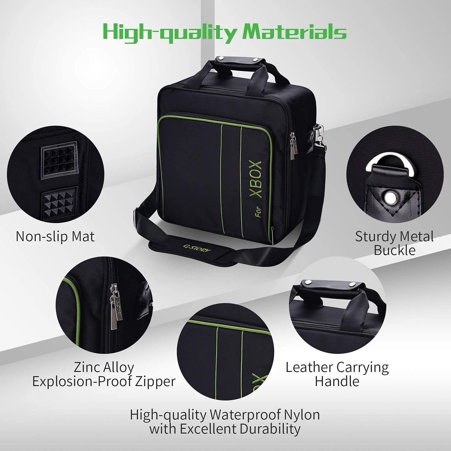G-STORY hard carrying case for Xbox Series S with storage compartments and included controller skin, designed for travel and protection.