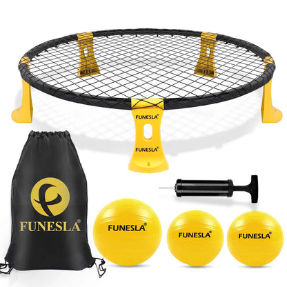 Funeslaball Outdoor Ball Game Set, Roundnet Game Set Standard 3 Balls Kit With Drawstring Bag for Garden Beach Park Backyard and Indoor